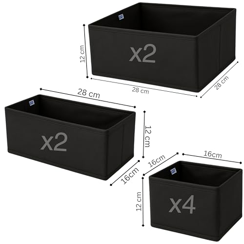 Skrill Non Woven 8-Piece Foldable Clothing Storage Box Set | Cube Baskets, Bins & Dividers for Closet & Dresser Drawer Organization, Black - Image 3
