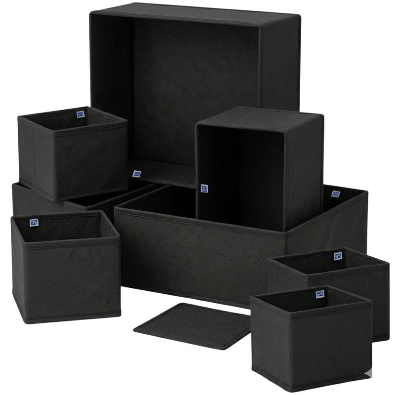 Skrill Non Woven 8-Piece Foldable Clothing Storage Box Set | Cube Baskets, Bins & Dividers for Closet & Dresser Drawer Organization, Black - Image 2