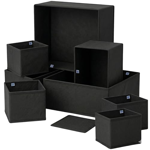 Skrill Non Woven 8-Piece Foldable Clothing Storage Box Set | Cube Baskets, Bins & Dividers for Closet & Dresser Drawer Organization, Black - Image 1