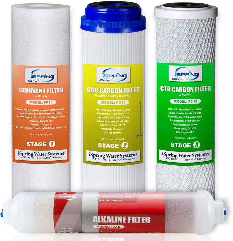 iSpring F4AK 6Month Prefilter and Alkaline Replacement Supply Filter Cartridge Pack Set for 5 and 6Stage Standard Reverse Osmosis RO Systems - Image 1