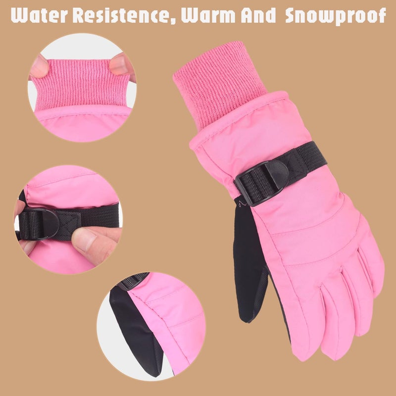 XTACER Boy's Girl's Kid's Ski Snow Gloves Snowboard Winter Warm Cold Weather Gloves for Boys Girls Children (Light Pink,10-12 Years) - Image 2