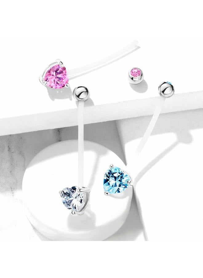 Pierced Owl Double Jeweled Prong Set Heart Crystal Pregnancy Maternity Belly Button Ring Retainer - Image 3