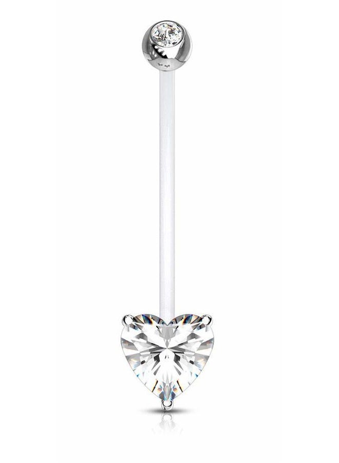Pierced Owl Double Jeweled Prong Set Heart Crystal Pregnancy Maternity Belly Button Ring Retainer - Image 1