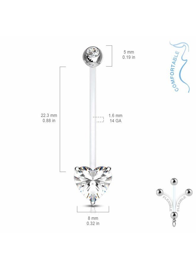 Pierced Owl Double Jeweled Prong Set Heart Crystal Pregnancy Maternity Belly Button Ring Retainer - Image 2
