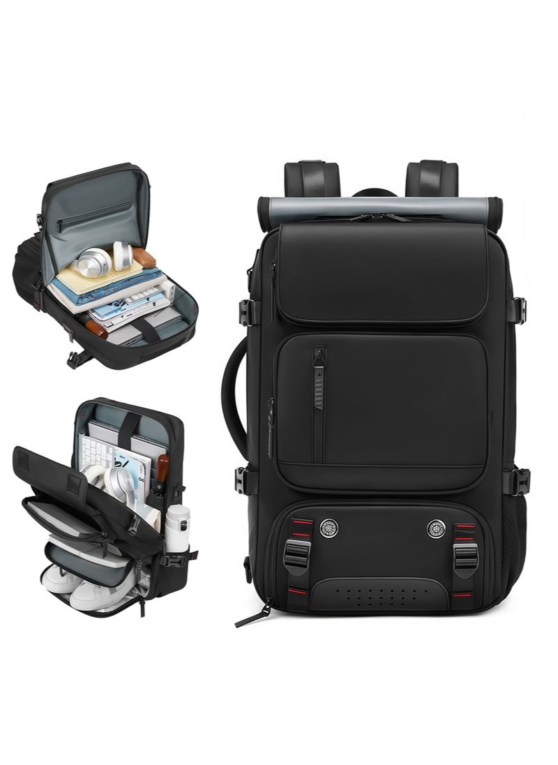 Leon Home Business Travel Shoulder Bag, Large Capacity Ultra-Lightweight Multi-Functional Luggage Bag, Expandable Waterproof Laptop Backpack, Handbag Crossbody Bag with USB Charging Port, Can Hold a 16-Inch Laptop, Suitable for Travel, Office Use, Business Trips, Computers, and Outdoor Camping. Black  - Image 1