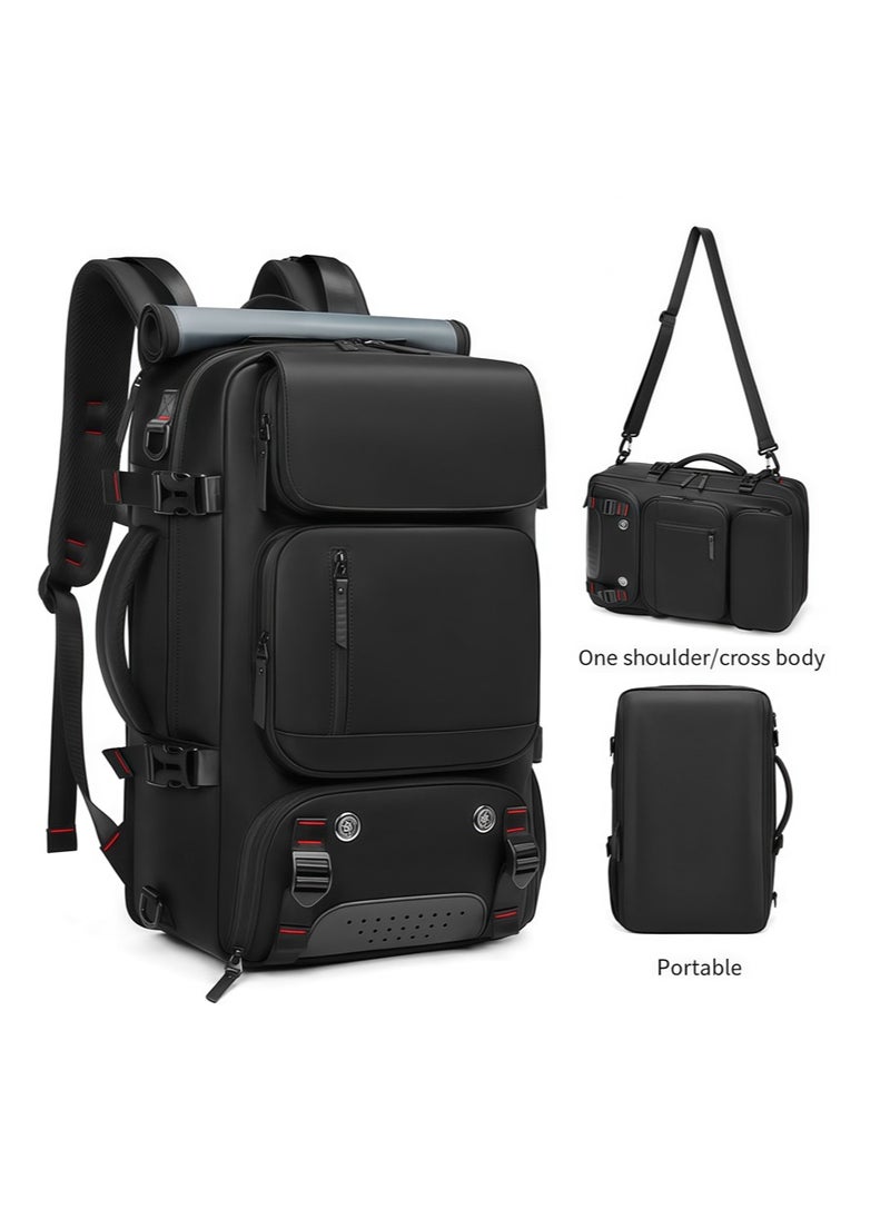 Leon Home Business Travel Shoulder Bag, Large Capacity Ultra-Lightweight Multi-Functional Luggage Bag, Expandable Waterproof Laptop Backpack, Handbag Crossbody Bag with USB Charging Port, Can Hold a 16-Inch Laptop, Suitable for Travel, Office Use, Business Trips, Computers, and Outdoor Camping. Black  - Image 3