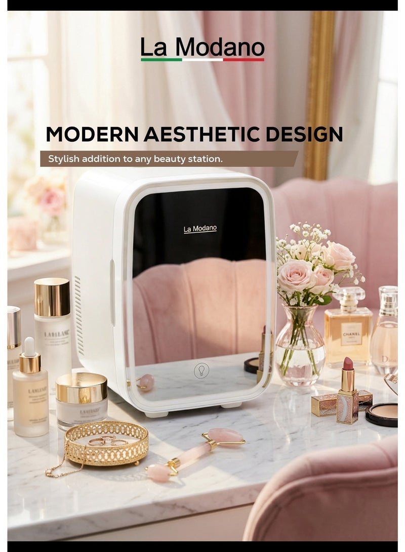 La Modano 5L Mini Fridge Portable Cooler Warmer for Skincare, Cosmetics & Food Quiet Personal Beauty Fridge with LED Mirror Light, AC/DC Dual Power Cable for Home, Office, Car & Travel - LMC25 (1 Year Warranty) - Image 4