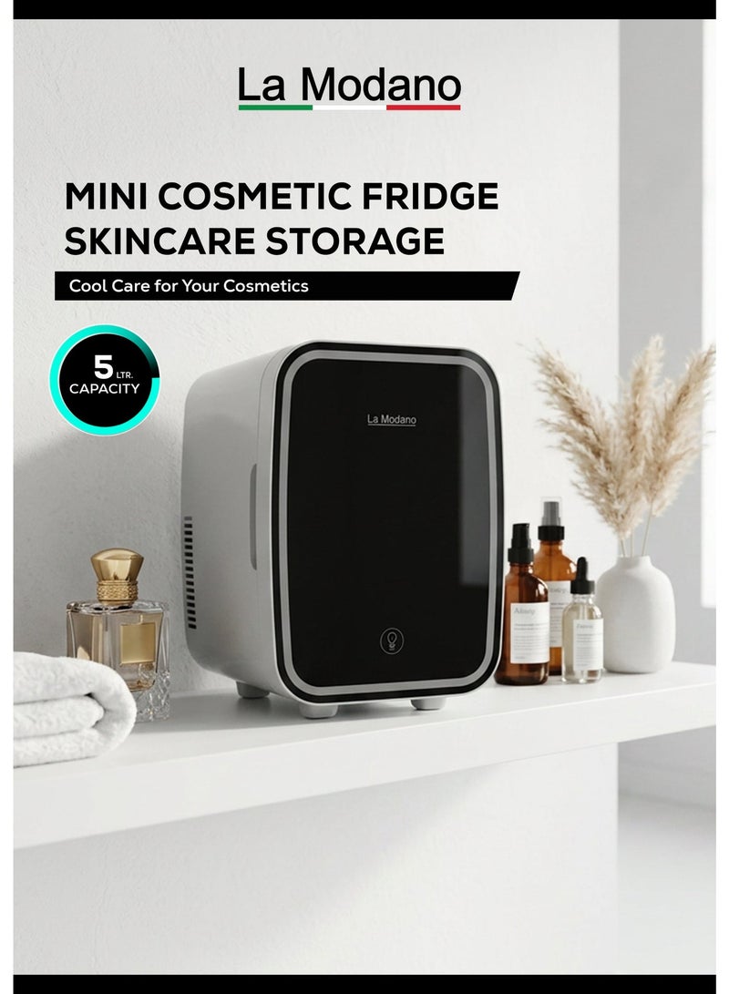 La Modano 5L Mini Fridge Portable Cooler Warmer for Skincare, Cosmetics & Food Quiet Personal Beauty Fridge with LED Mirror Light, AC/DC Dual Power Cable for Home, Office, Car & Travel - LMC25 (1 Year Warranty) - Image 3