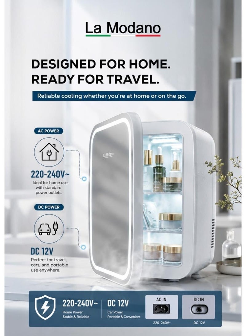 La Modano 5L Mini Fridge Portable Cooler Warmer for Skincare, Cosmetics & Food Quiet Personal Beauty Fridge with LED Mirror Light, AC/DC Dual Power Cable for Home, Office, Car & Travel - LMC25 (1 Year Warranty) - Image 2