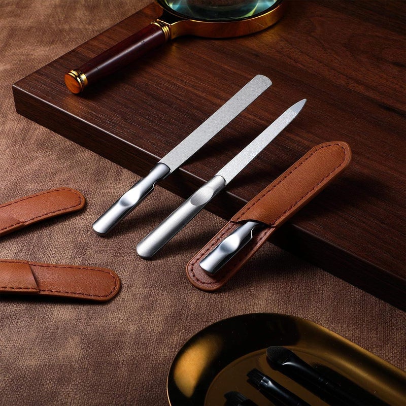 Stainless Steel Nail File with PU Leather Case, Double-Sided Etch - Image 1