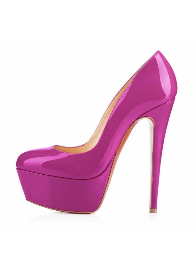 Loquat Simple and comfortable candy-colored waterproof platform high heels 14cm Purple  - Image 2