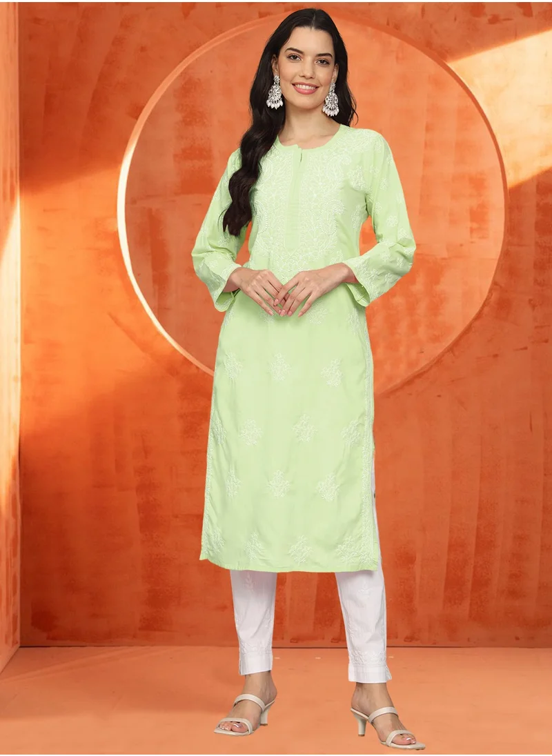 Alaya Women Hand Embroidered Chikankari Cotton Kurta-AL4043