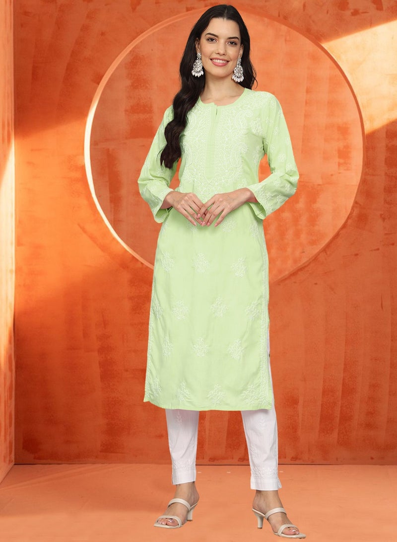 Alaya Women Hand Embroidered Chikankari Cotton Kurta-AL4043 - Image 1
