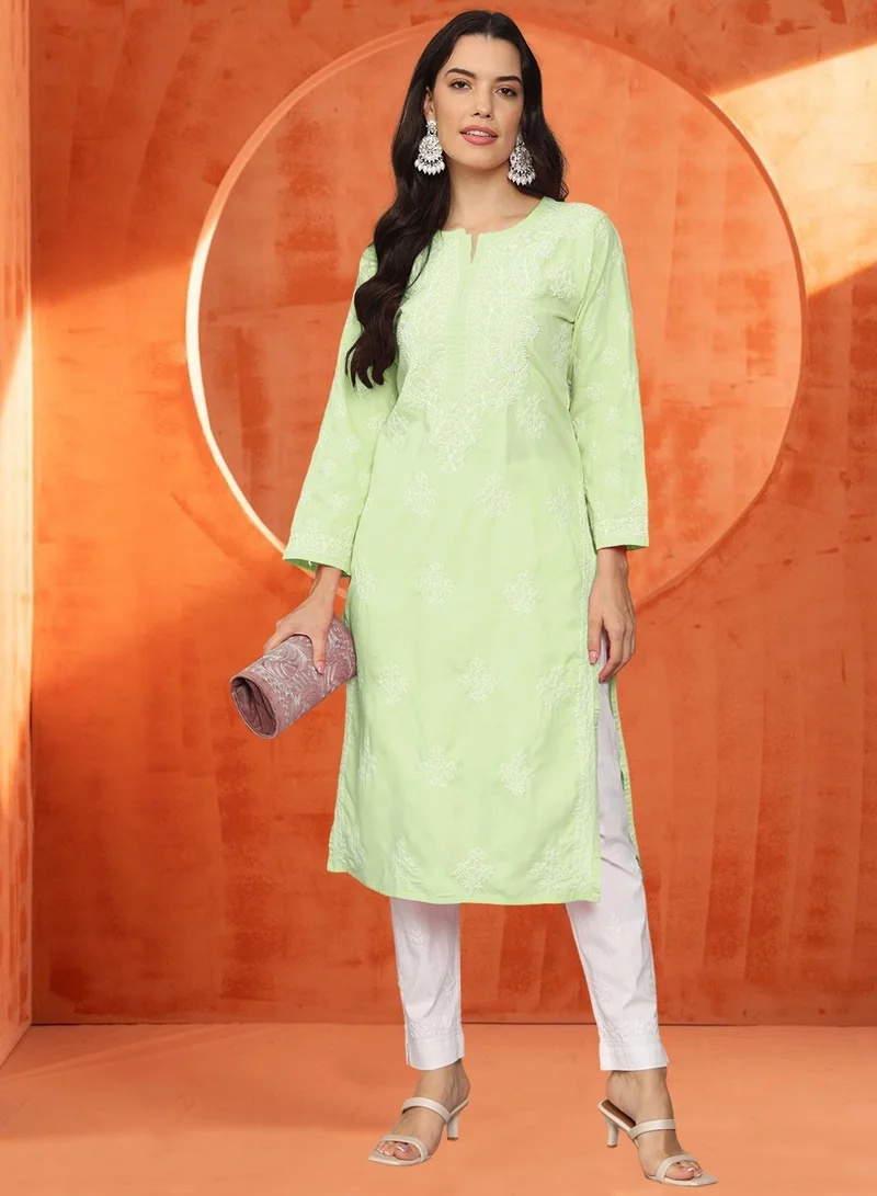 Alaya Women Hand Embroidered Chikankari Cotton Kurta-AL4043