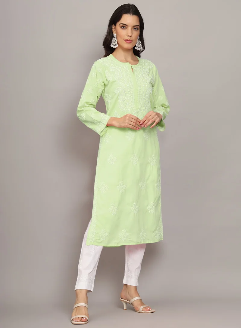 Alaya Women Hand Embroidered Chikankari Cotton Kurta-AL4043