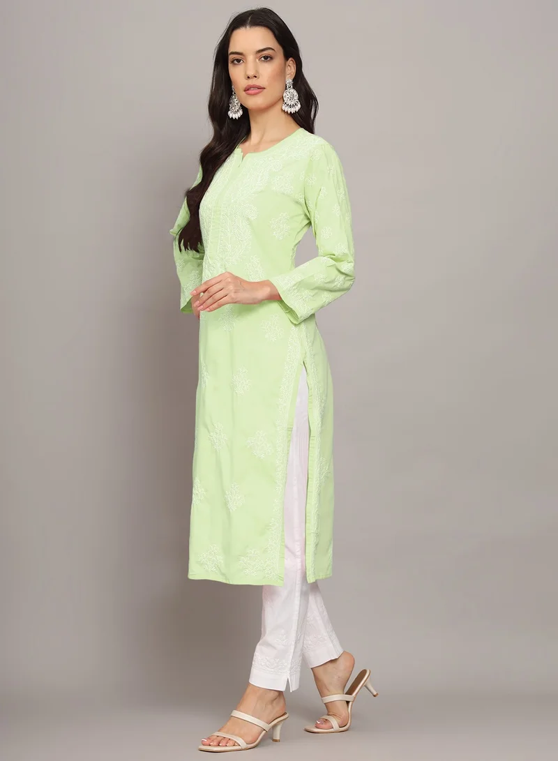 Alaya Women Hand Embroidered Chikankari Cotton Kurta-AL4043