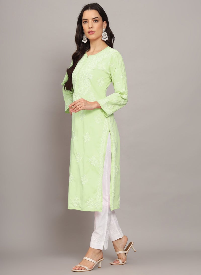 Alaya Women Hand Embroidered Chikankari Cotton Kurta-AL4043 - Image 4