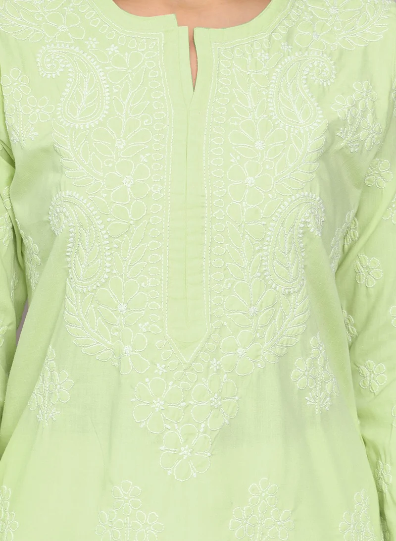 Alaya Women Hand Embroidered Chikankari Cotton Kurta-AL4043