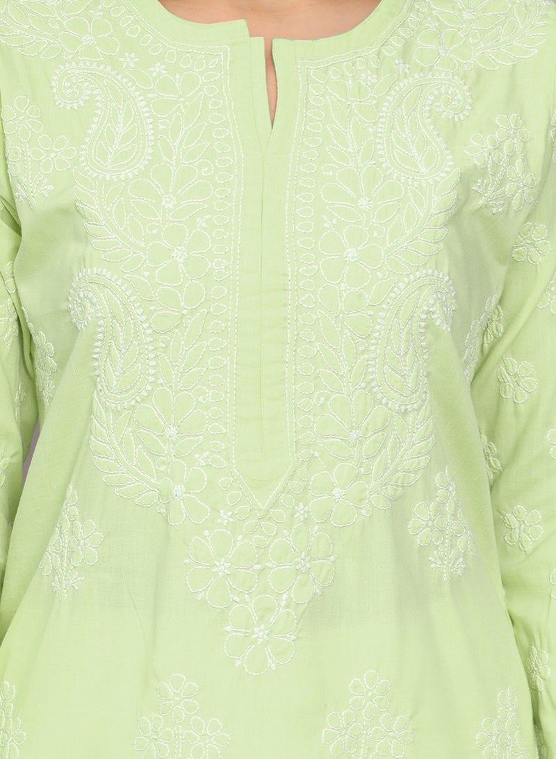 Alaya Women Hand Embroidered Chikankari Cotton Kurta-AL4043 - Image 5