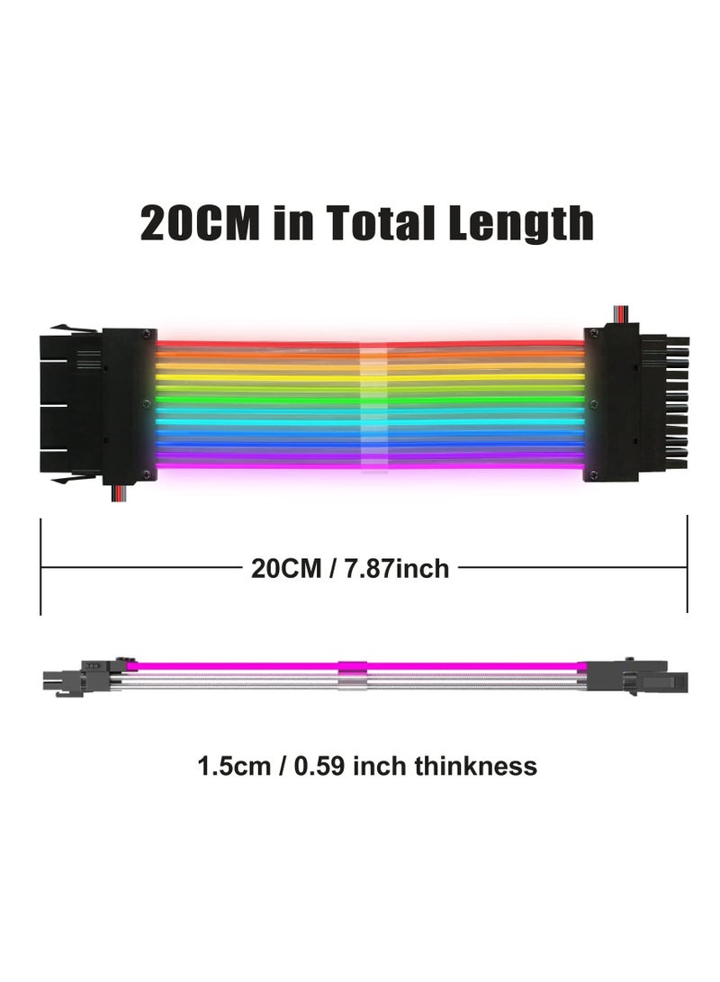 Excefore Power Supply Sleeved Cable, Customization 24 Pin ATX RGB Cable Extension Kit 16AWG, 5V 3Pin Synchronized PSU Cable for RGB Software from All Major Motherboard Cable Management  - Image 2