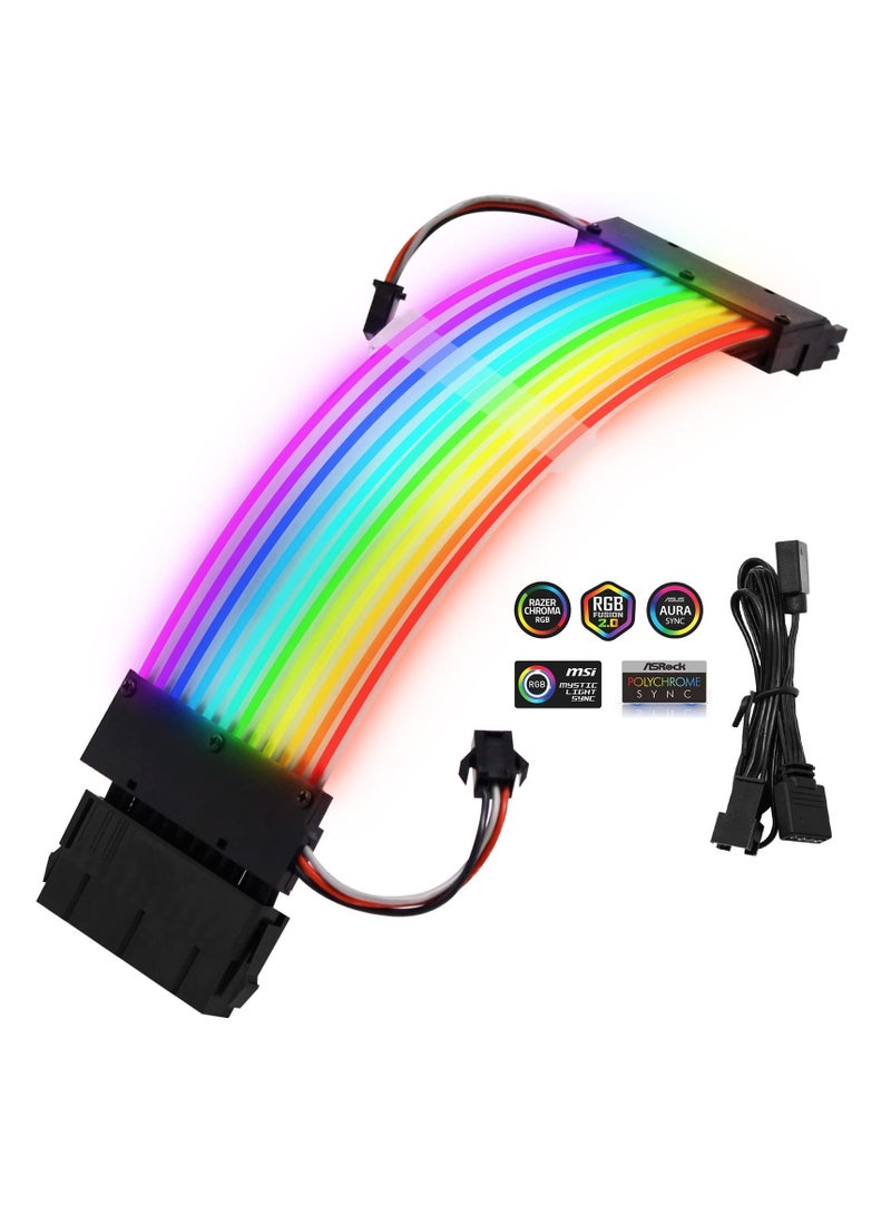 Excefore Power Supply Sleeved Cable, Customization 24 Pin ATX RGB Cable Extension Kit 16AWG, 5V 3Pin Synchronized PSU Cable for RGB Software from All Major Motherboard Cable Management  - Image 1