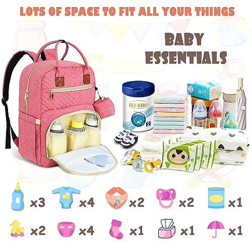 Tenot Baby Diaper Bag Backpack Travel Diaper Bags for Babys Girl Boy Large Capacity Baby Bag Backpack for Women Pink - Image 3