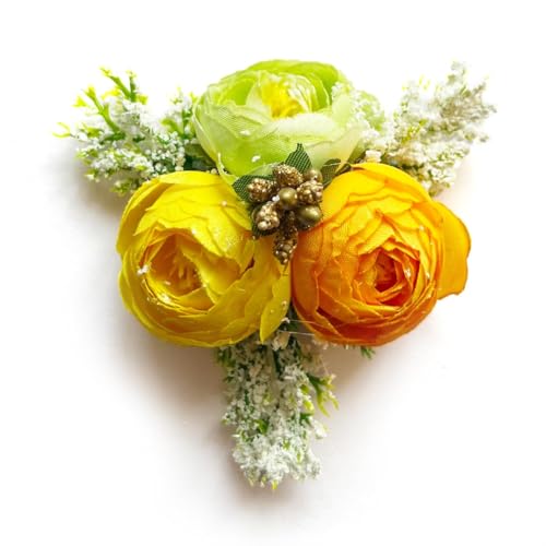 ADIKALA Set of 6 Handmade Artificial Peonies Flower Bunch for Hamper, Flower Brooch Hamper for Decoration, Gifting, Trousseau Packing | Flower Bunch (Yellow) - Image 5