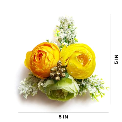 ADIKALA Set of 6 Handmade Artificial Peonies Flower Bunch for Hamper, Flower Brooch Hamper for Decoration, Gifting, Trousseau Packing | Flower Bunch (Yellow) - Image 3