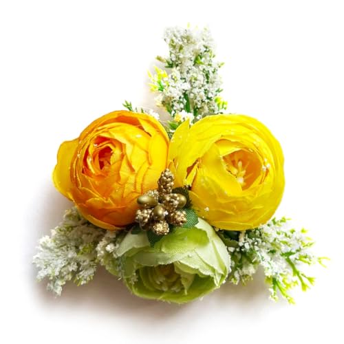 ADIKALA Set of 6 Handmade Artificial Peonies Flower Bunch for Hamper, Flower Brooch Hamper for Decoration, Gifting, Trousseau Packing | Flower Bunch (Yellow) - Image 4