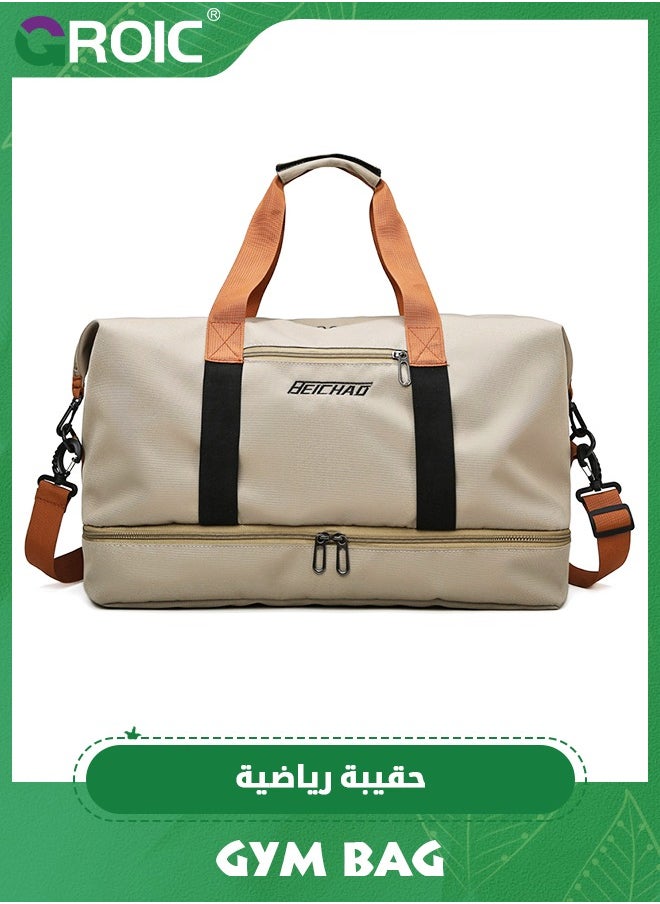 GROIC Gym Bag,Gym Duffle Bag for Men Women,Travel Duffel Bag with Shoe Compartment & Wet Pocket,Weekender Bag,Fitness Bag,Sports Bag(Beige)  - Image 1