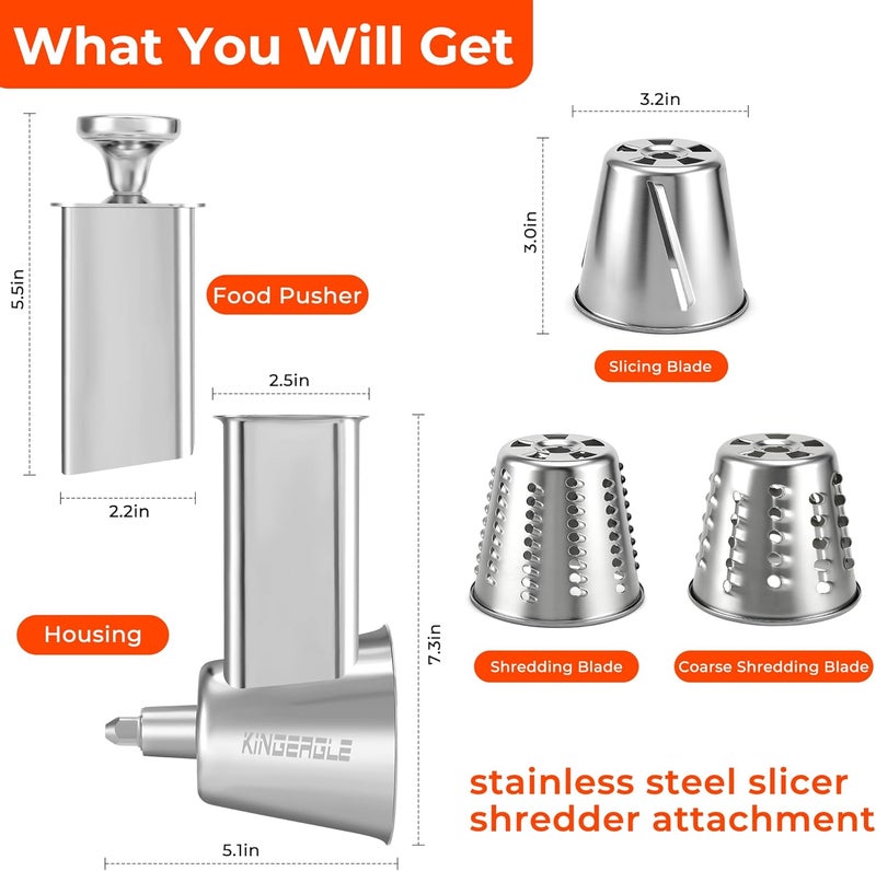 KINGEAGLE Stainless Steel Slicer Shredder Attachment for Kitchenaid Mixers, Cheese Grater & Vegetable Salad Maker Accessories, Dishwasher Safe - Image 3