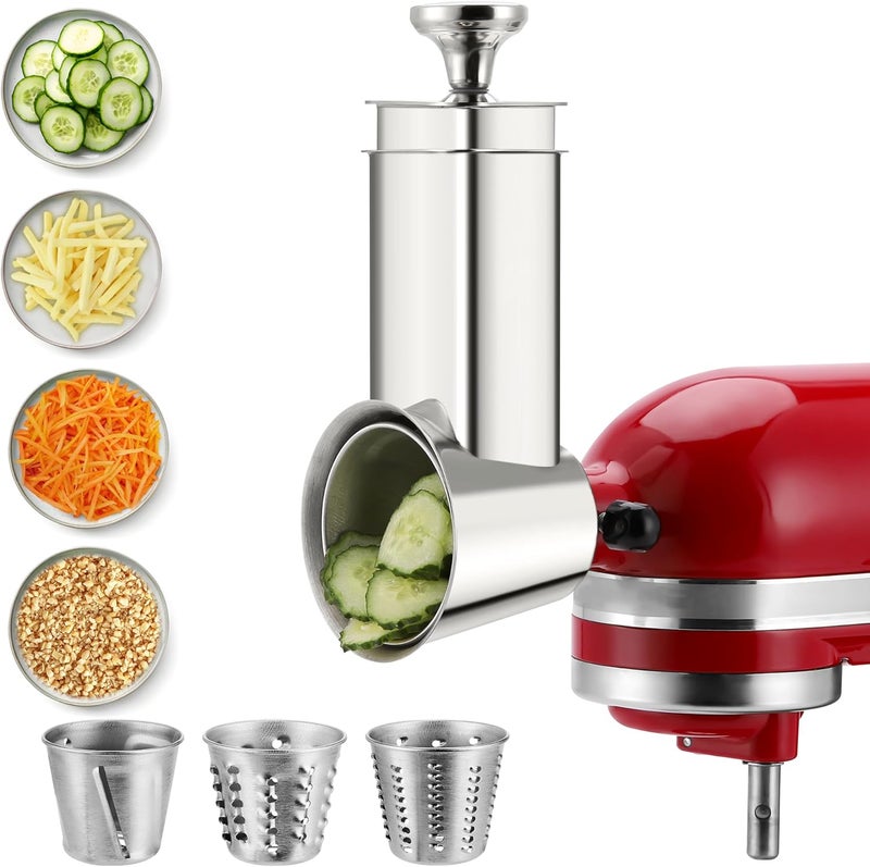 KINGEAGLE Stainless Steel Slicer Shredder Attachment for Kitchenaid Mixers, Cheese Grater & Vegetable Salad Maker Accessories, Dishwasher Safe - Image 1