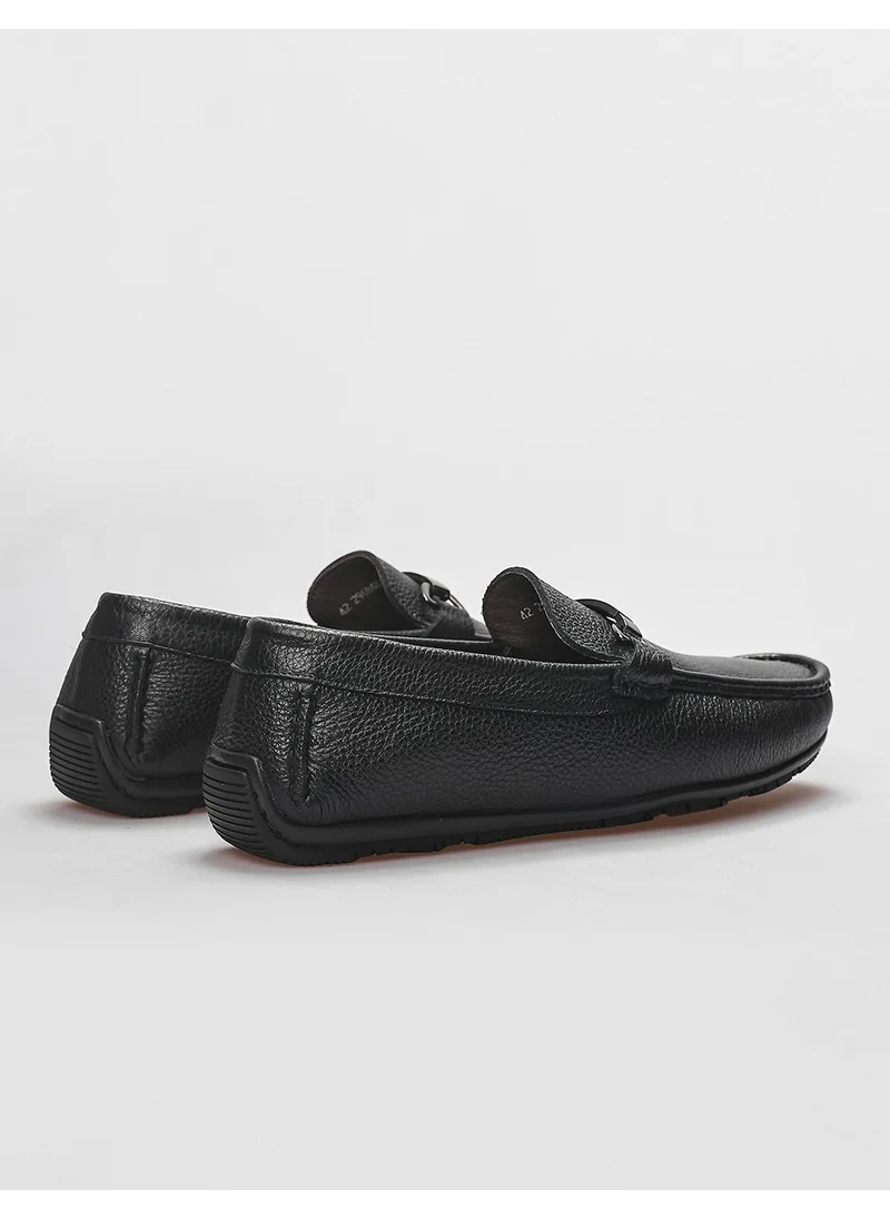 Cabani Leather Black Buckle Detailed Men's Loafer
