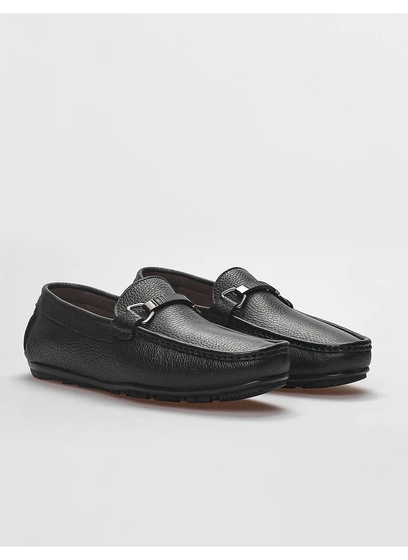 كاباني Leather Black Buckle Detailed Men's Loafer