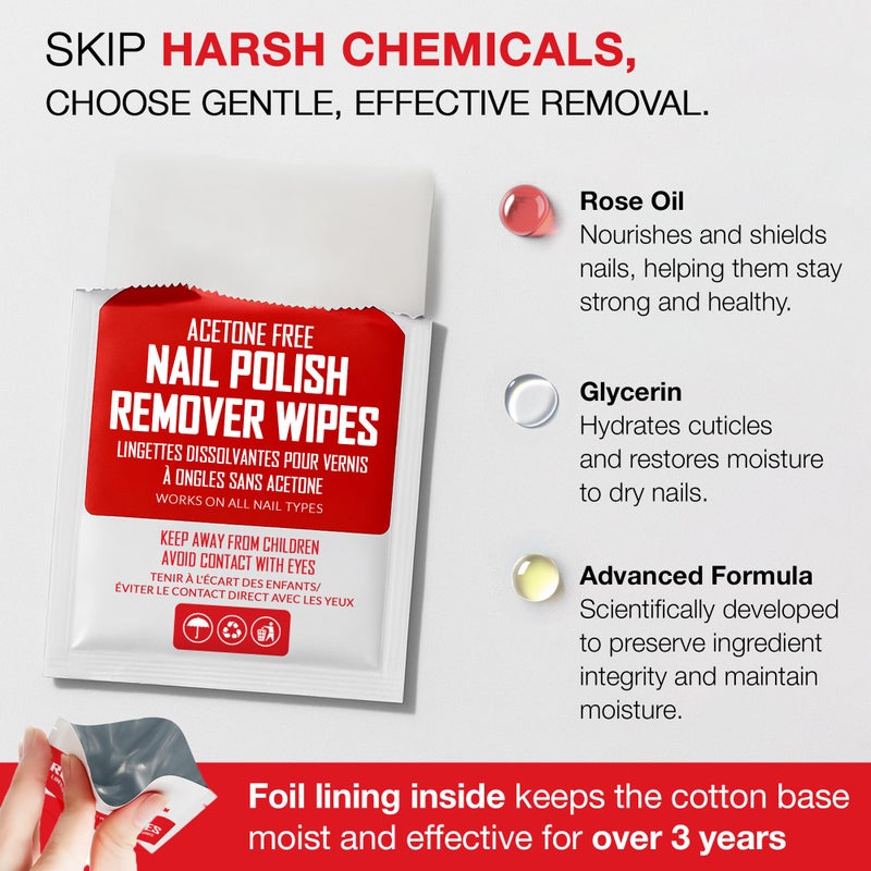 NINJA QUEST Nail Polish Remover Pads - 100% Non-Acetone - 50 Pack Bulk Set - Individually Wrapped - Quick Nail Polish Remover Wipes - Fingernail Travel Kit to Clear Nail Polish for Home & Professional Removal - Image 3