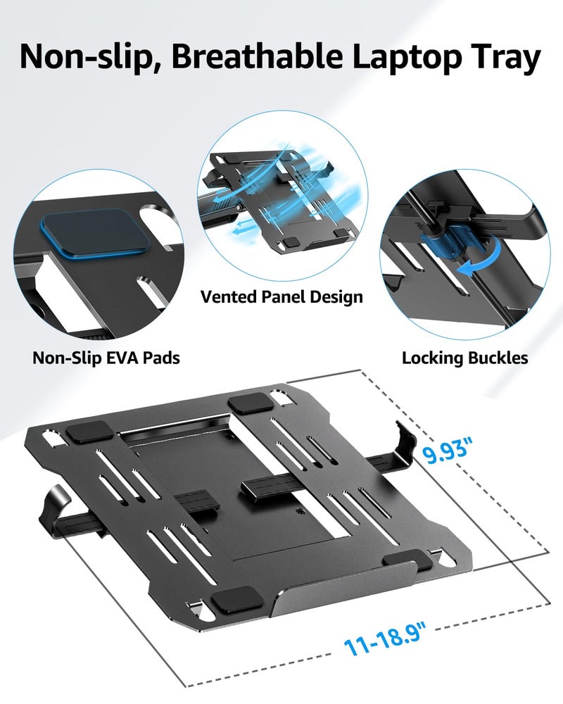 MOUNTUP Laptop and Monitor Desk Mount, Laptop Tray for Max 17" Notebook, Monitors Arm Fits up to 32" Monitor, Laptops Arm Holds 4.4-22lbs, 2-in-1 Tall Laptops Mount with Clamp/Grommet - Image 5