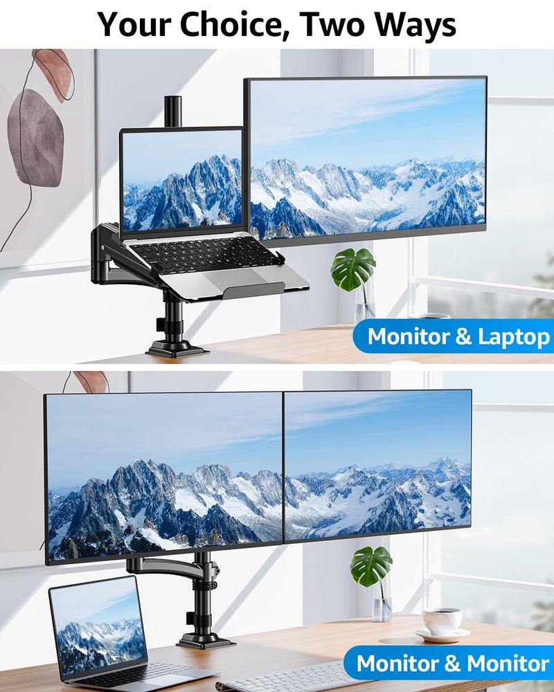 MOUNTUP Laptop and Monitor Desk Mount, Laptop Tray for Max 17" Notebook, Monitors Arm Fits up to 32" Monitor, Laptops Arm Holds 4.4-22lbs, 2-in-1 Tall Laptops Mount with Clamp/Grommet - Image 3