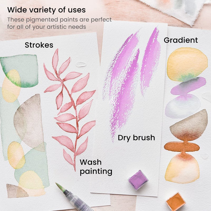 ARTEZA Watercolor Paint Set, 12 Pastel Tones Half Pans, Watercolor Set with Brush, Semi Moist Pastel Paint - Image 5