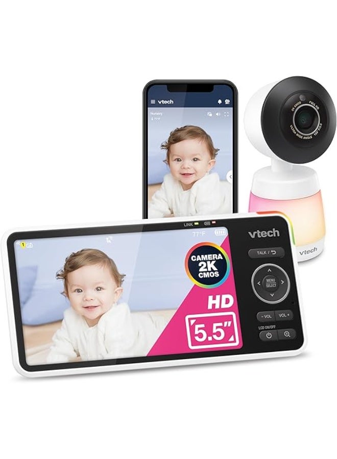 في تك في تيك جهاز مراقبة اطفال ذكي يعمل بالواي فاي، كاميرا مستشعر سيموس 2K، شاشة 5.5 انش HD IPS، رؤية ليلية واضحة بالاشعة تحت الحمراء، خاصية الميل، تكبير 24 مرة، تحدث ثنائي الاتجاه، ضوء ليلي متعدد الالوان - Image 1