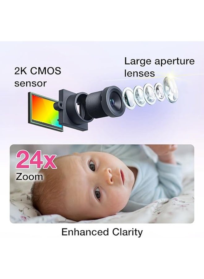 في تك في تيك جهاز مراقبة اطفال ذكي يعمل بالواي فاي، كاميرا مستشعر سيموس 2K، شاشة 5.5 انش HD IPS، رؤية ليلية واضحة بالاشعة تحت الحمراء، خاصية الميل، تكبير 24 مرة، تحدث ثنائي الاتجاه، ضوء ليلي متعدد الالوان - Image 4