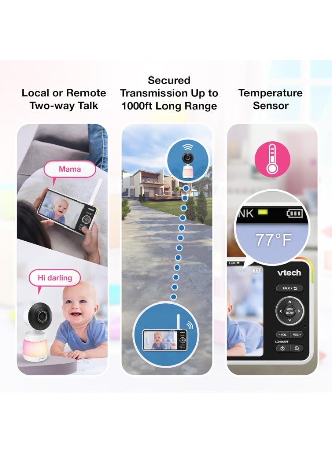 في تك في تيك جهاز مراقبة اطفال ذكي يعمل بالواي فاي، كاميرا مستشعر سيموس 2K، شاشة 5.5 انش HD IPS، رؤية ليلية واضحة بالاشعة تحت الحمراء، خاصية الميل، تكبير 24 مرة، تحدث ثنائي الاتجاه، ضوء ليلي متعدد الالوان - Image 5