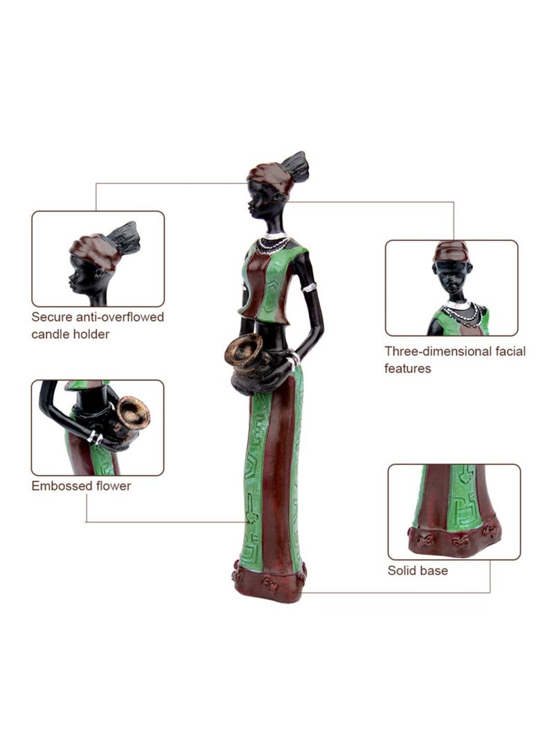 SYOSI 3Pack Vintage African Statue, Hand Sculpture African American Figurines, Exotic Tribal Lady African Art Piece for Home Decor, Figurines Home Decor, Room Decor for Women (Green) - Image 2