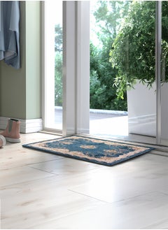 In-House Soft Velvet Turkish Rectangular Door & Bath Mat - Blue & Beige - 60x40 cm  - Image 2