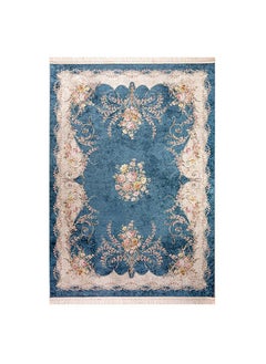 In-House Soft Velvet Turkish Rectangular Door & Bath Mat - Blue & Beige - 60x40 cm  - Image 3
