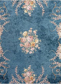 In-House Soft Velvet Turkish Rectangular Door & Bath Mat - Blue & Beige - 60x40 cm  - Image 5