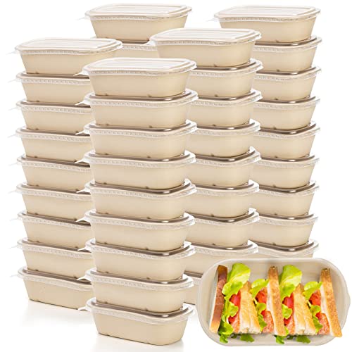 Yesland 50 Pack Take Out Food Containers with PP Lid, 33 Oz Rectangular Disposable Paper Bowls Soup Serving Bowls, Meal Prep Food Containers for Salad, Leftovers - Image 1