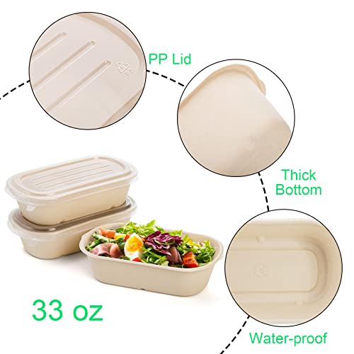 Yesland 50 Pack Take Out Food Containers with PP Lid, 33 Oz Rectangular Disposable Paper Bowls Soup Serving Bowls, Meal Prep Food Containers for Salad, Leftovers - Image 3