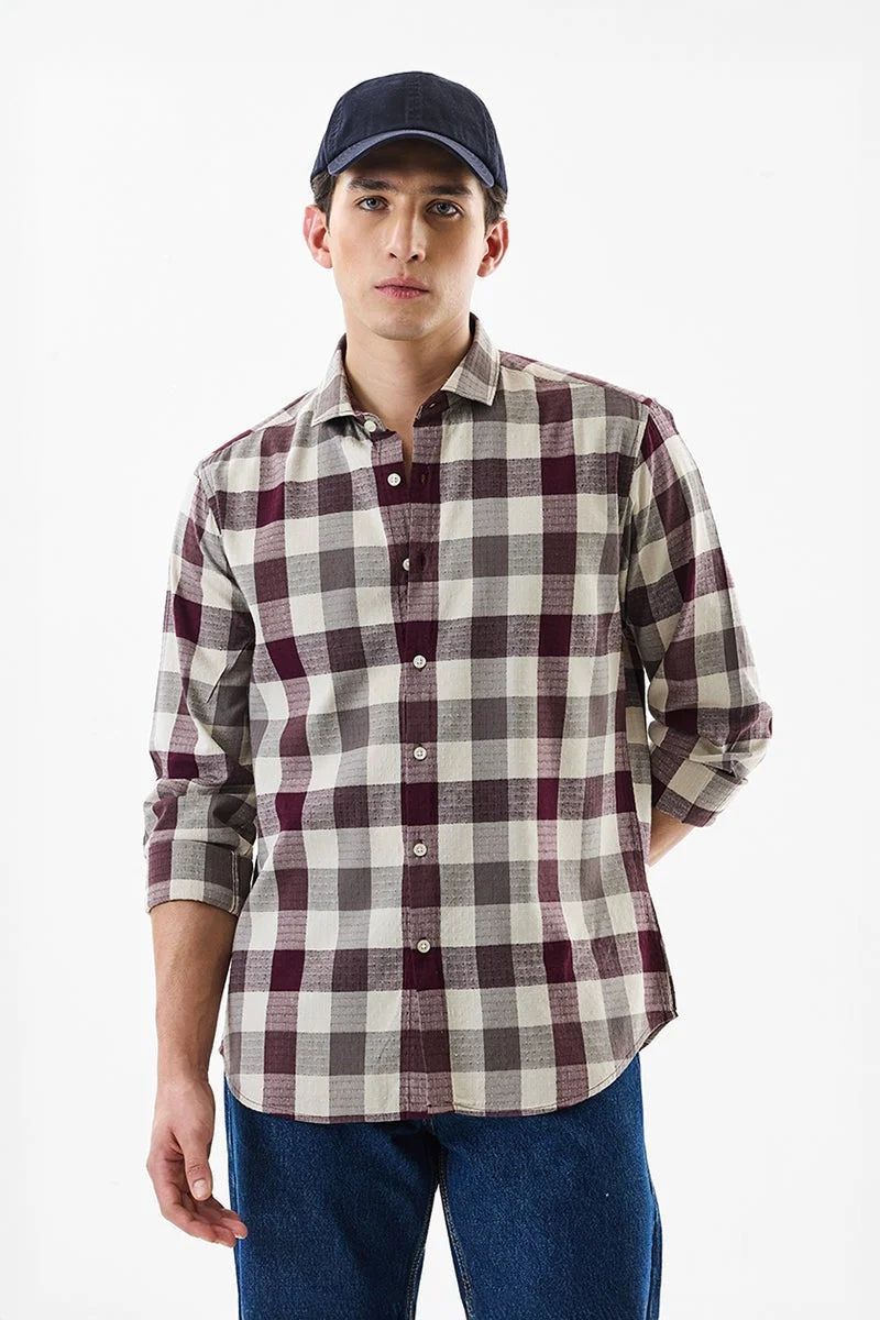 SNITCH Burgundy Checkered Long Sleeve Regular Fit Shirt