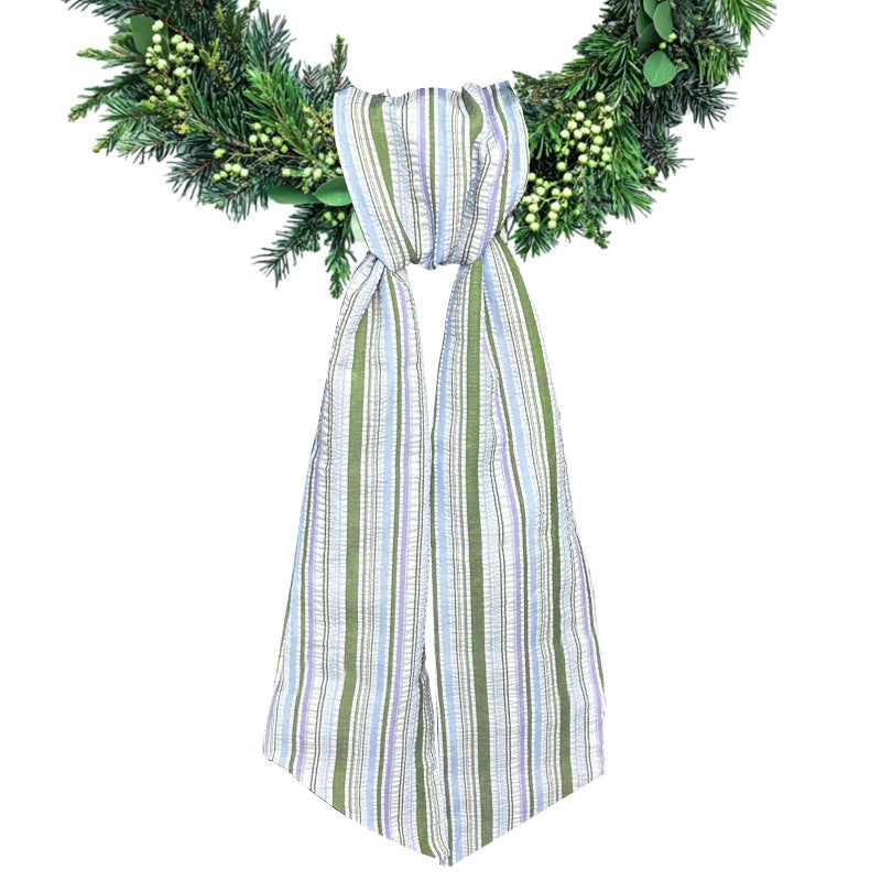 Ftuuo Wreath Sash for Front Door Colorful Seersucker Wreath Satin Sash Burlap Garland Ribbon Accessories for Wreath Yard Doorway Indoor Outdoor Bow Bridal Shower Home Decor,5.1 x 54.3 - Image 1