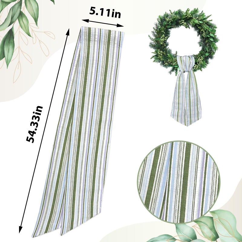 Ftuuo Wreath Sash for Front Door Colorful Seersucker Wreath Satin Sash Burlap Garland Ribbon Accessories for Wreath Yard Doorway Indoor Outdoor Bow Bridal Shower Home Decor,5.1 x 54.3 - Image 2